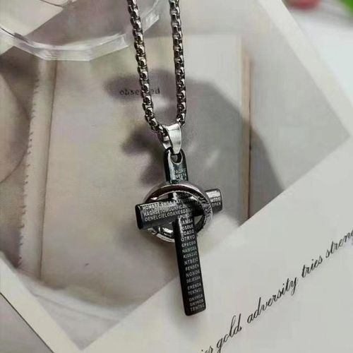 Dou-color Titanium steel cross ring 2-in-1 necklac
